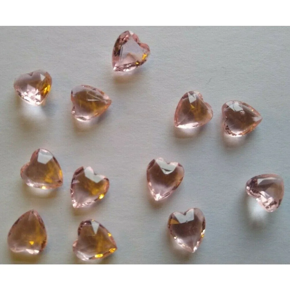 12 Heart Shaped Pink Rose Translucent Glass Cabochons 9mm Vintage NOS 1950s